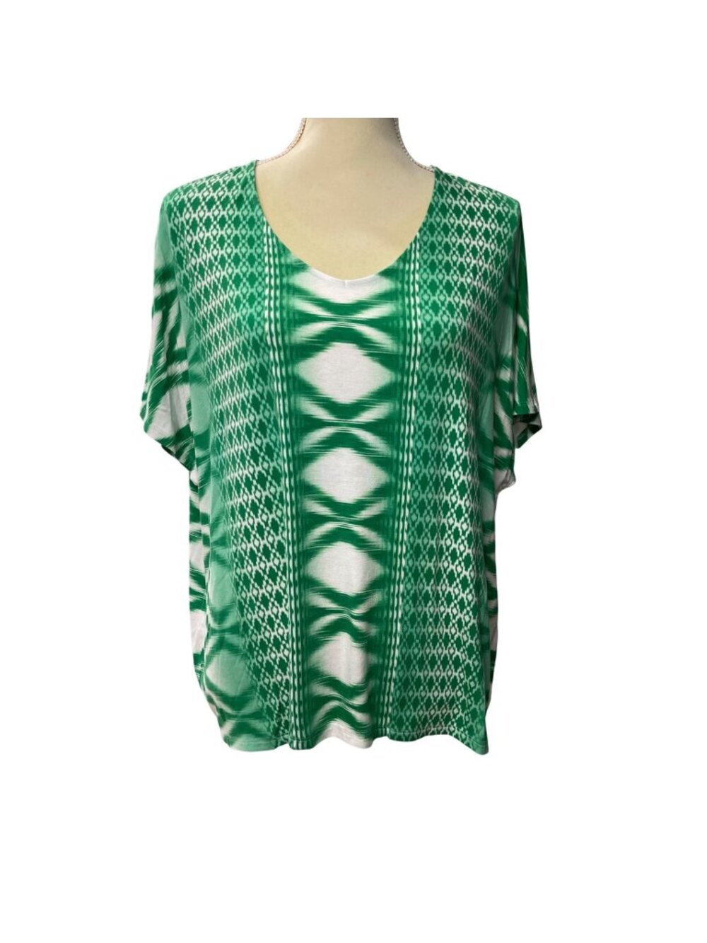 Chico's Geometric Dolman Sleeve Blouse Women's Size 2 (US L) Rayon Short Sleeves